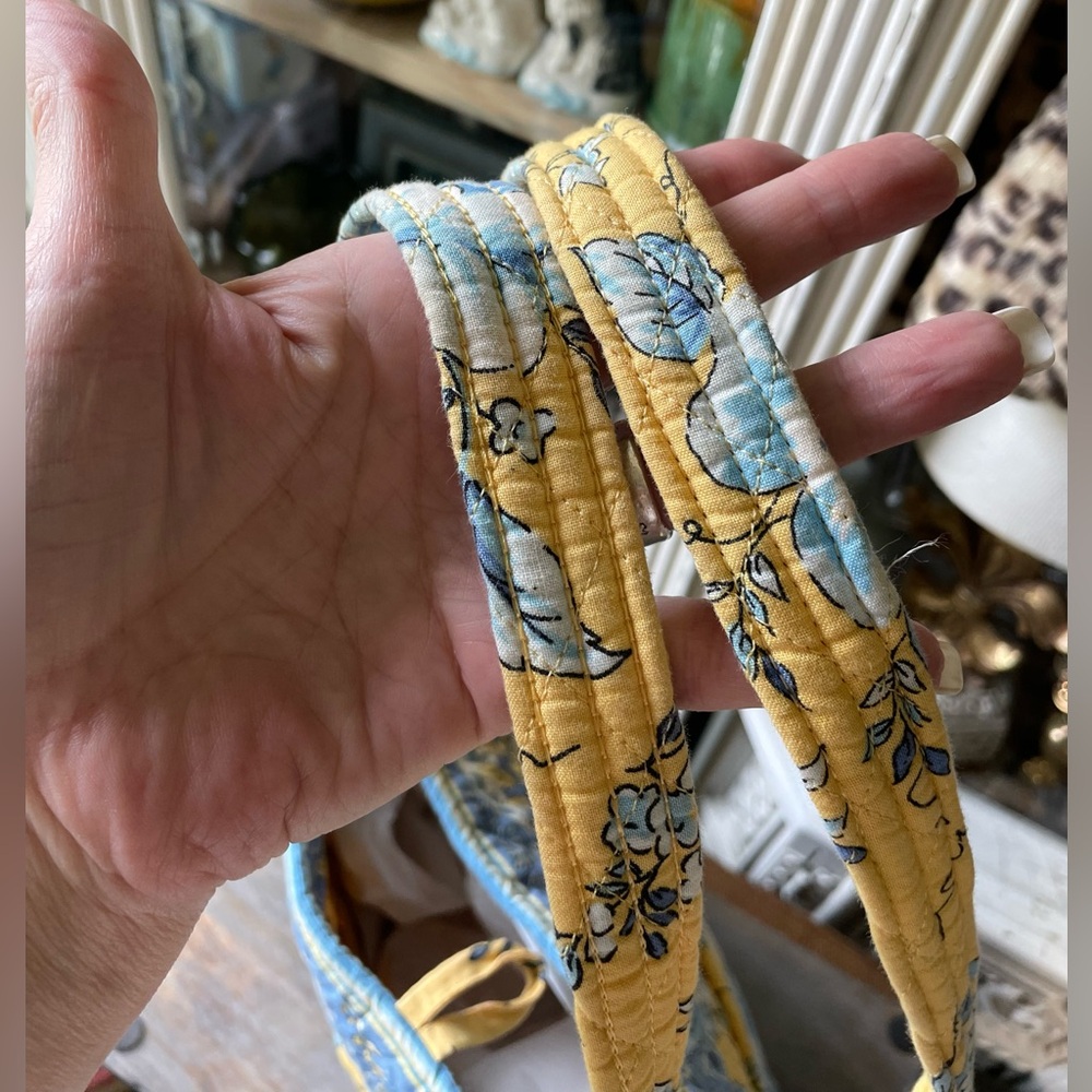 Vintage Quilted Keepers yellow & blue floral fabric tote cottage French Country - Picture 7 of 12